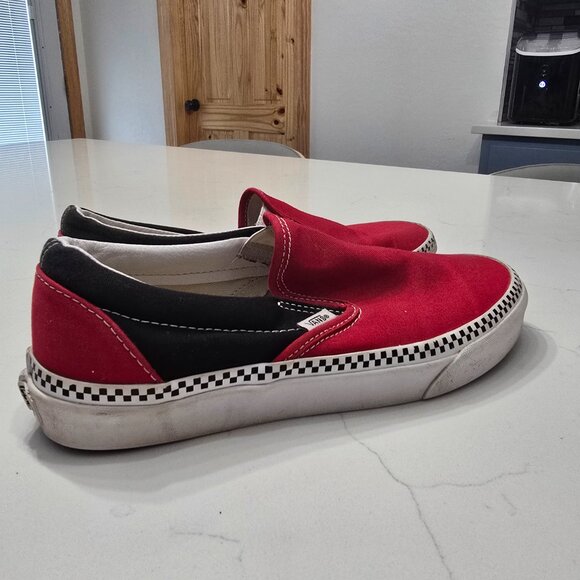 Vans Classic Slip-On Checkerboard Skate Shoes - red and black colorway - Picture 8 of 9